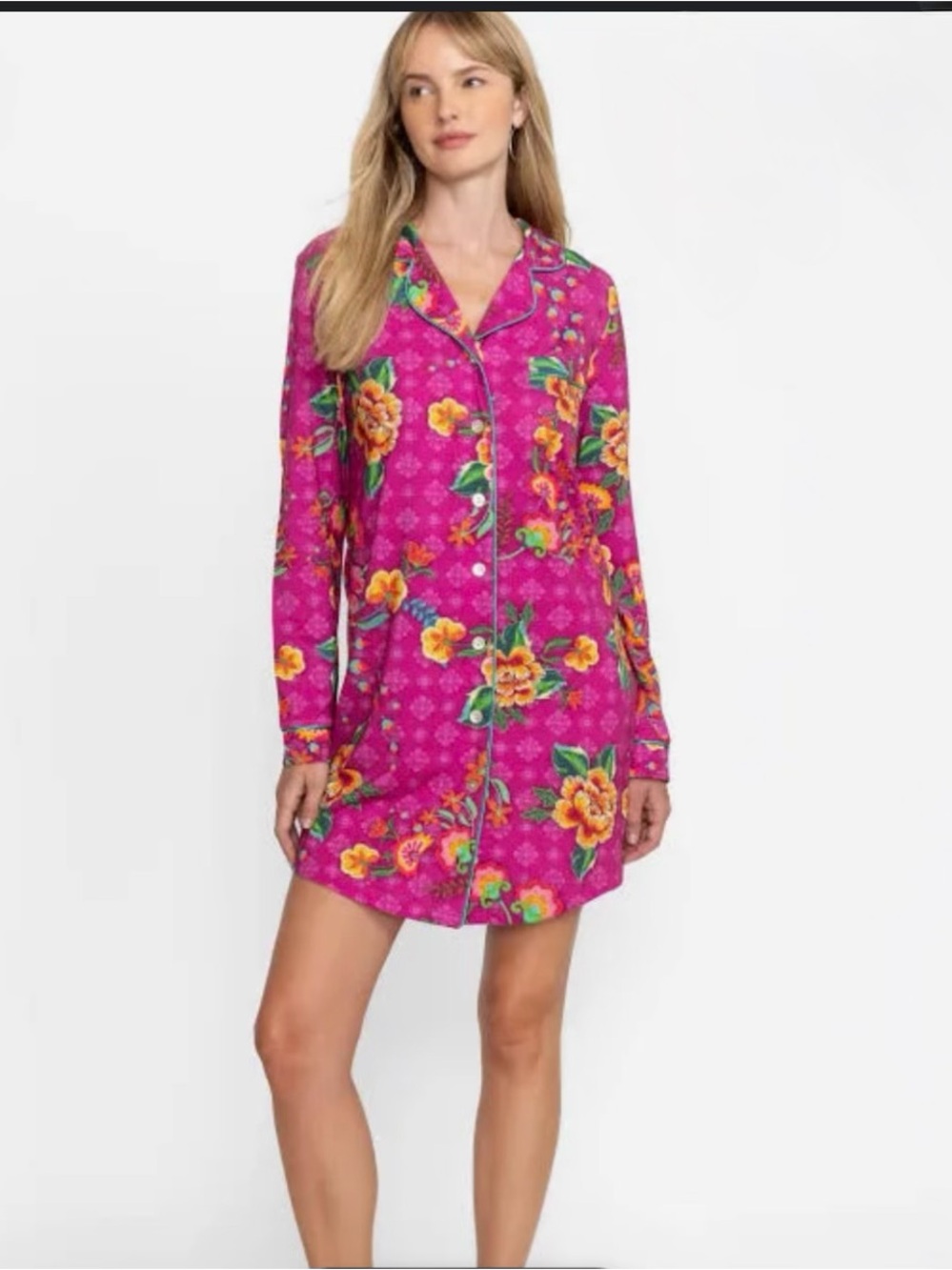 Johnny Was Neena long sleeve dress Button-Front Sleep Shirt